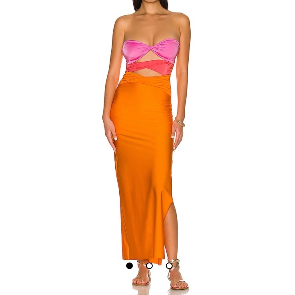REVOLVE Colorblock Strapless Maxi Dress in Pink and Orange